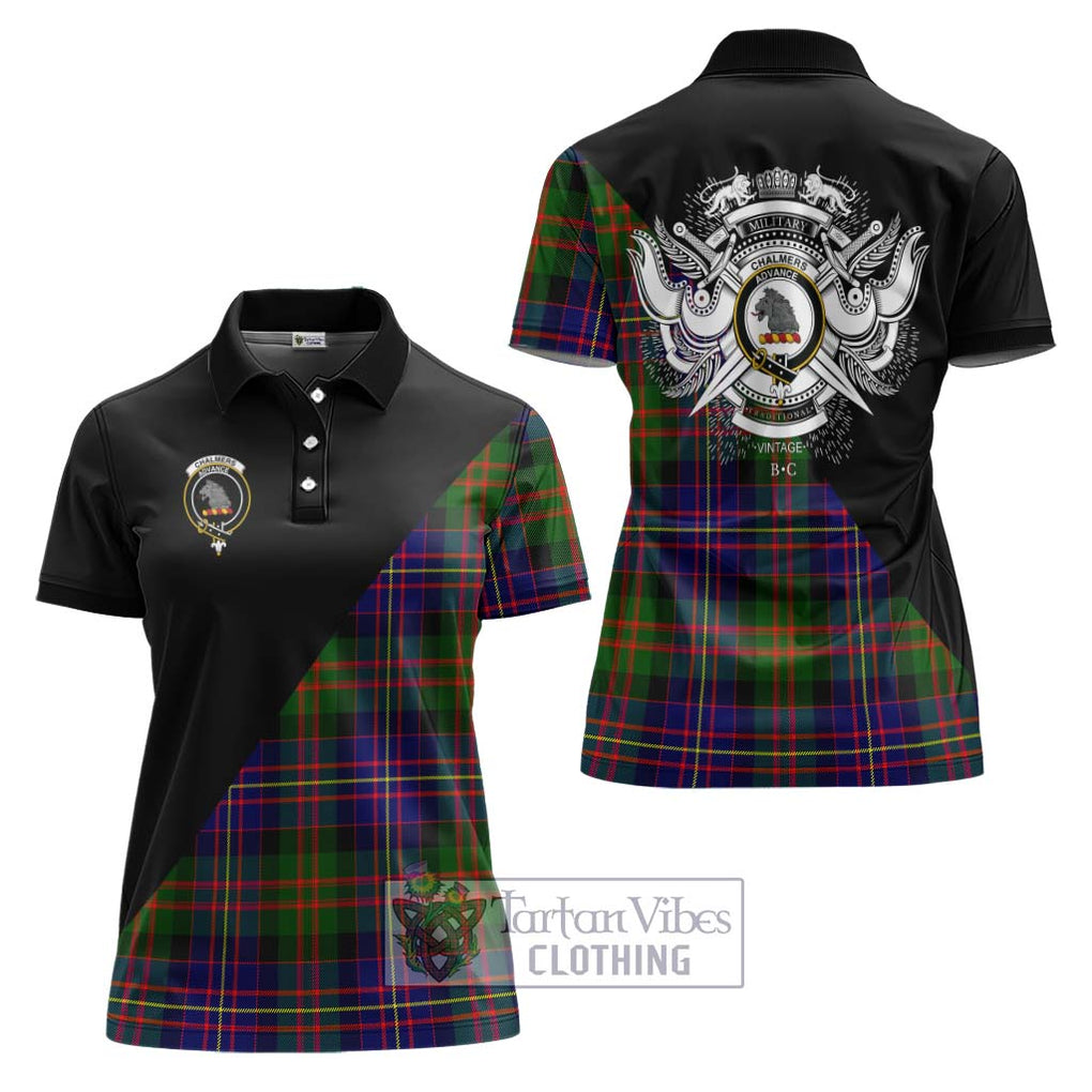 Chalmers Tartan Women's Polo Shirt with Family Crest and Military Logo Style Women - Tartanvibesclothing Shop