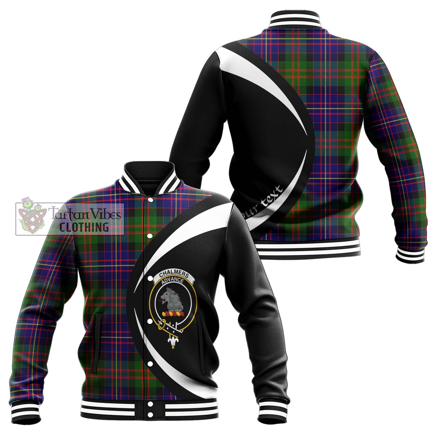 Chalmers Tartan Baseball Jacket with Family Crest Circle Style Unisex - Tartan Vibes Clothing