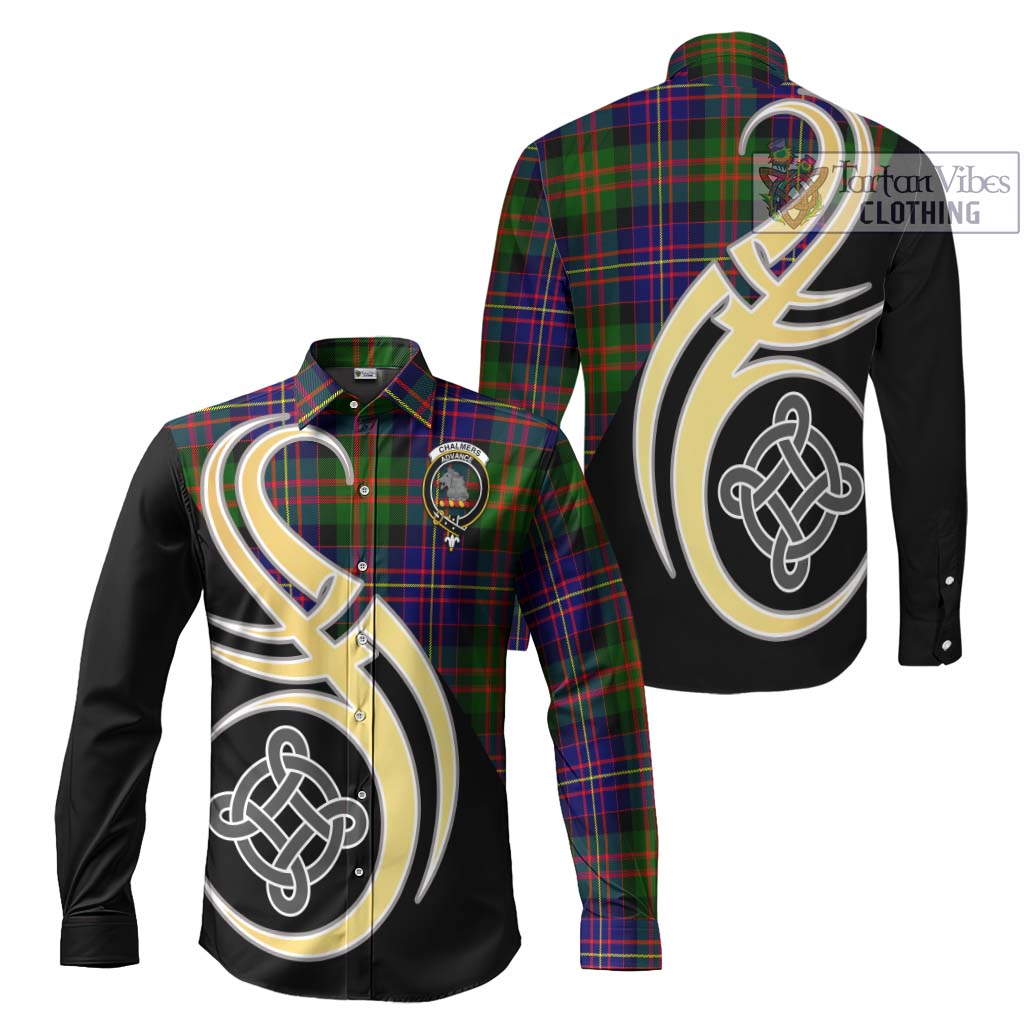 Chalmers Tartan Long Sleeve Button Shirt with Family Crest and Celtic Symbol Style Men's Shirt S - Tartan Vibes Clothing