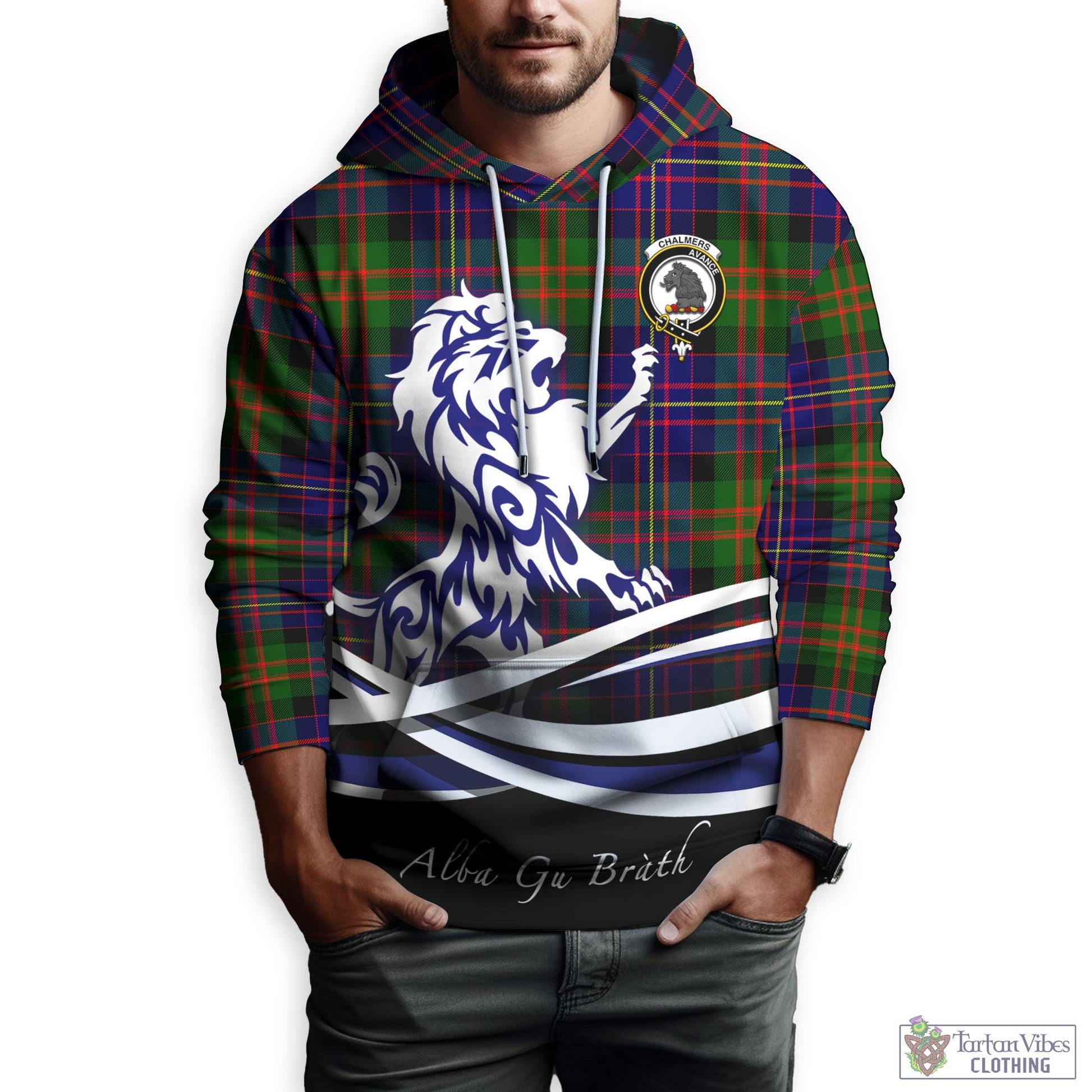 Chalmers Tartan Hoodie with Alba Gu Brath Regal Lion Emblem Zip Hoodie - Tartan Vibes Clothing
