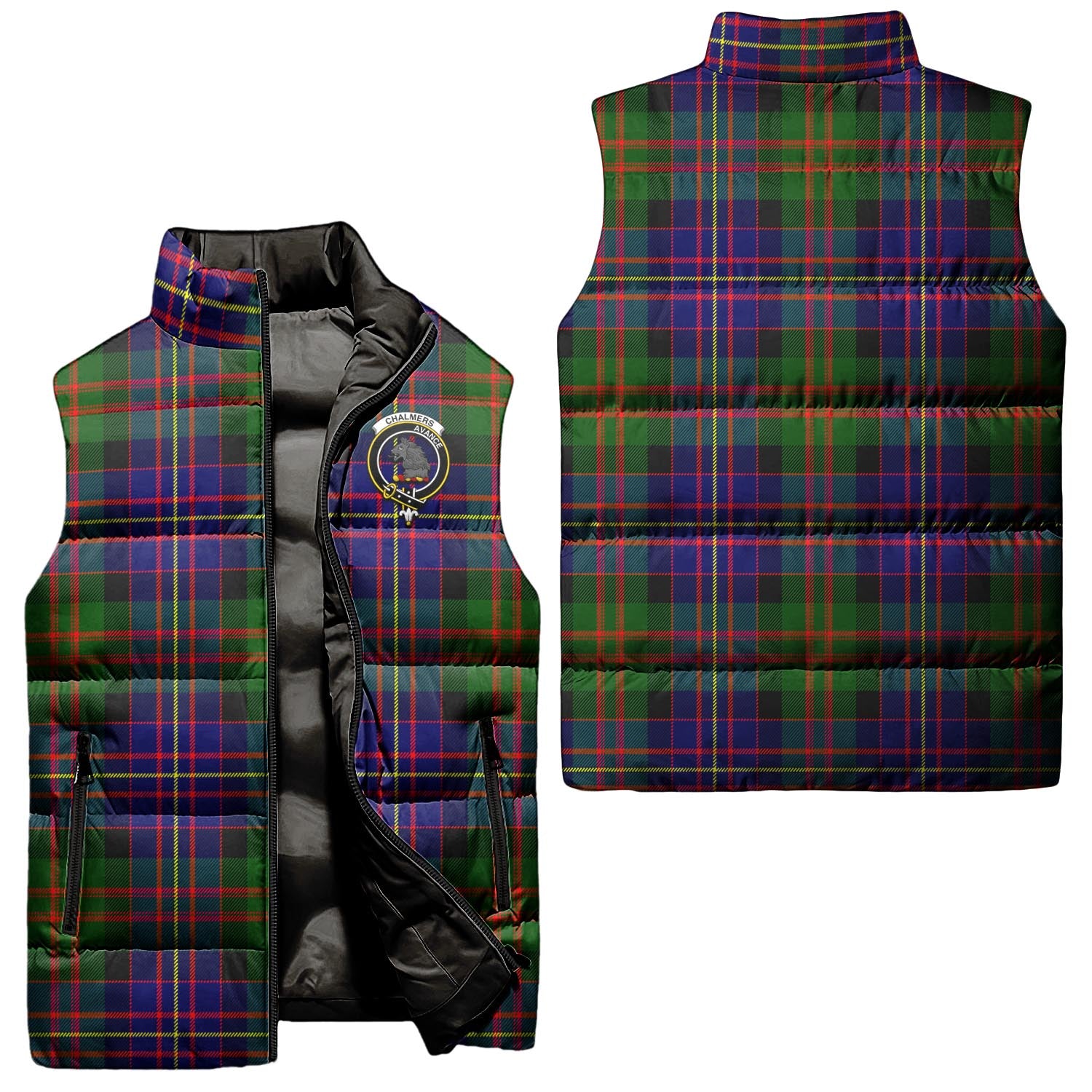 Chalmers Tartan Sleeveless Puffer Jacket with Family Crest Unisex - Tartan Vibes Clothing