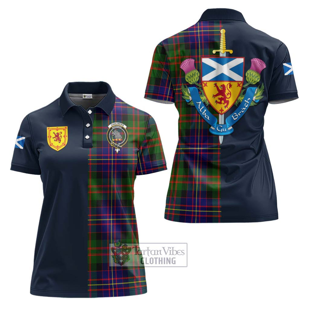 Chalmers Tartan Women's Polo Shirt Alba with Scottish Lion Royal Arm Half Style Women - Tartan Vibes Clothing