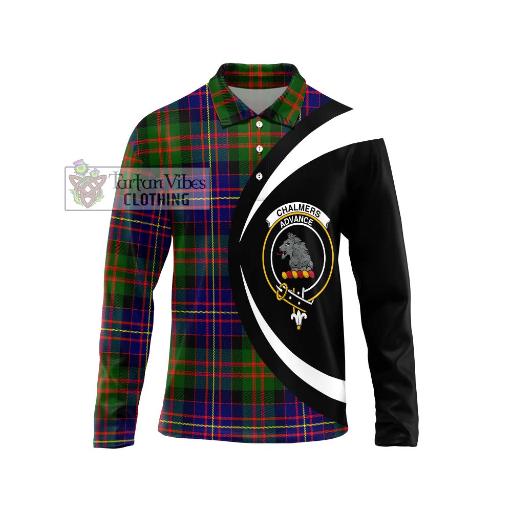 Chalmers Tartan Long Sleeve Polo Shirt with Family Crest Circle Style Unisex - Tartan Vibes Clothing