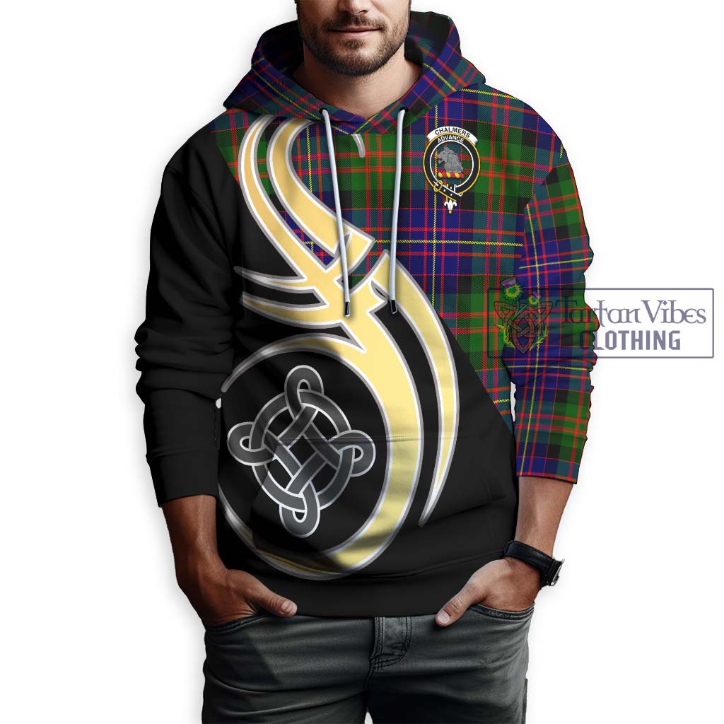 Chalmers Tartan Hoodie with Family Crest and Celtic Symbol Style Zip Hoodie - Tartan Vibes Clothing