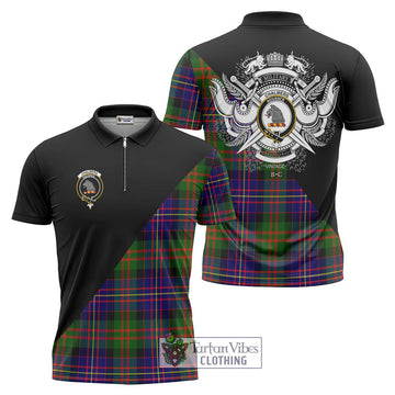 Chalmers Tartan Zipper Polo Shirt with Family Crest and Military Logo Style