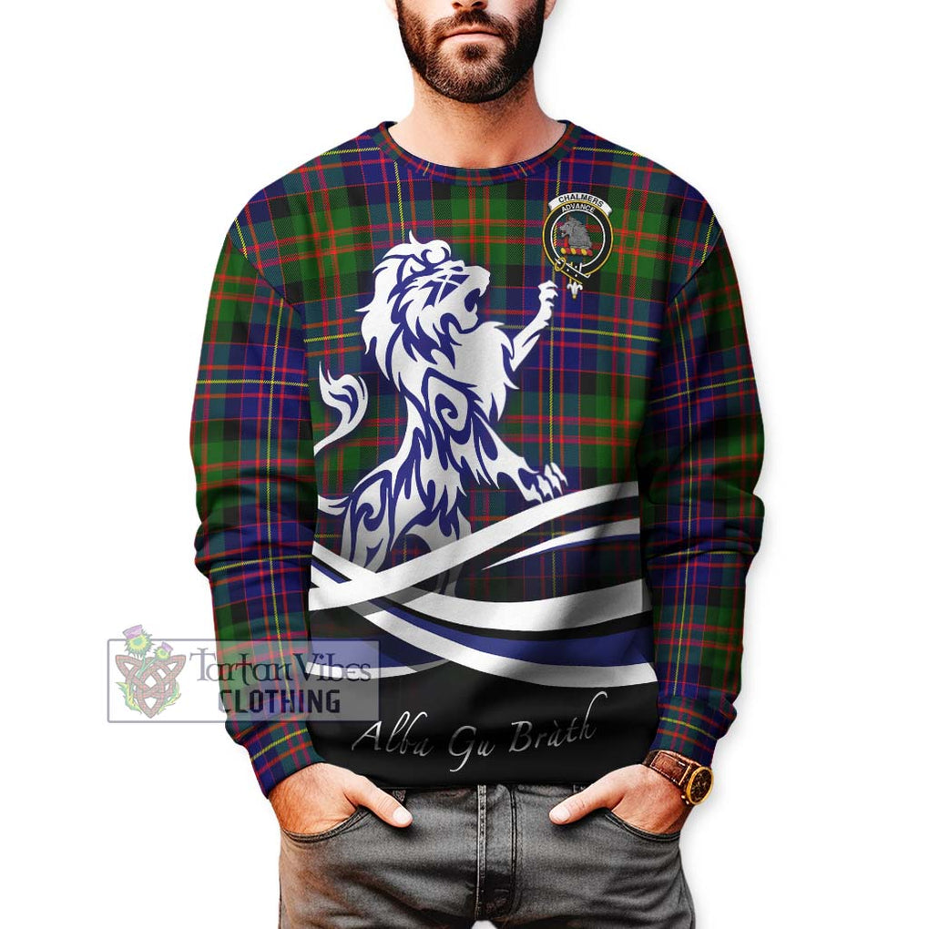 Chalmers Tartan Sweatshirt with Alba Gu Brath Regal Lion Emblem Unisex - Tartan Vibes Clothing