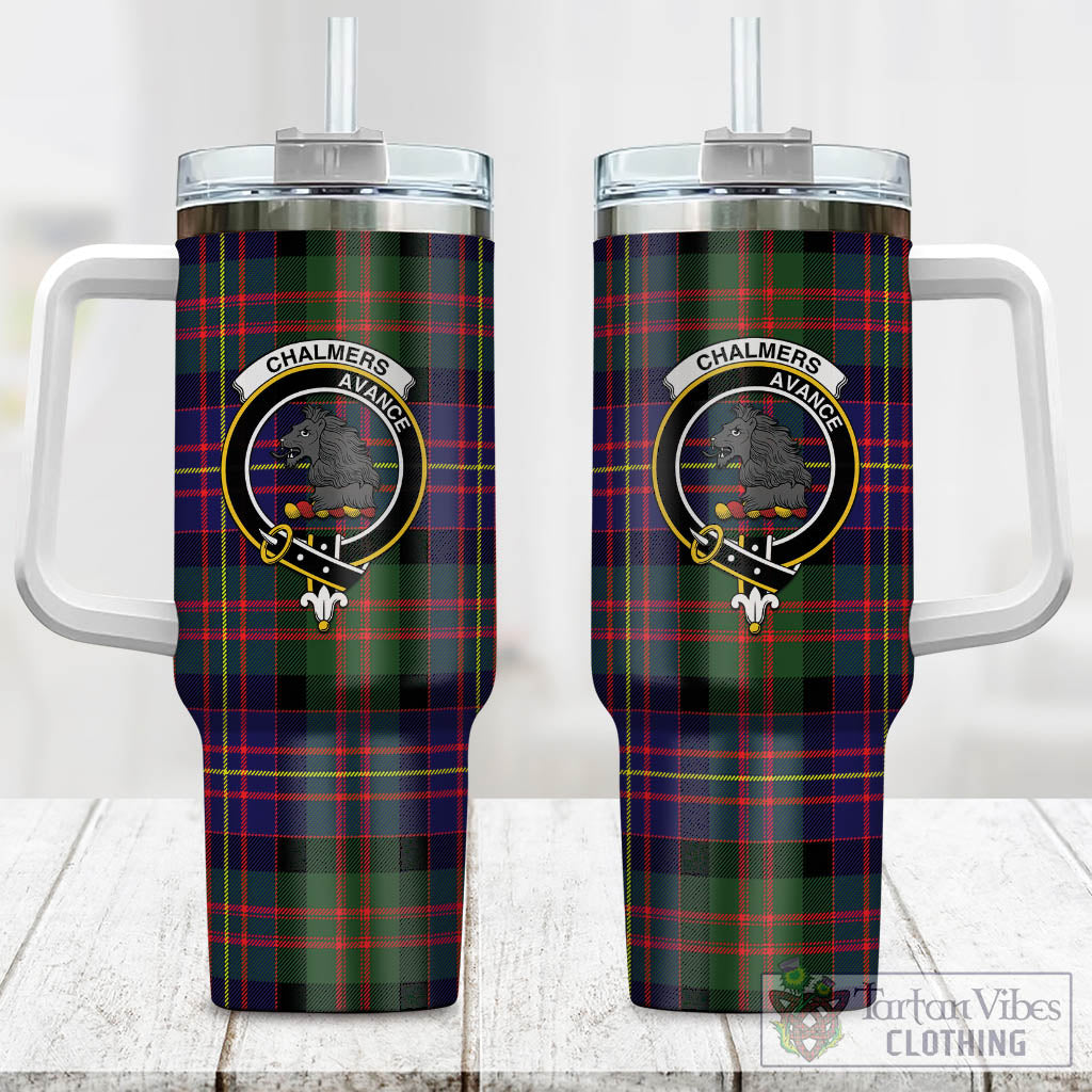 Chalmers Tartan Tumbler with Handle with Family Crest One Size 40 OZ - Tartan Vibes Clothing