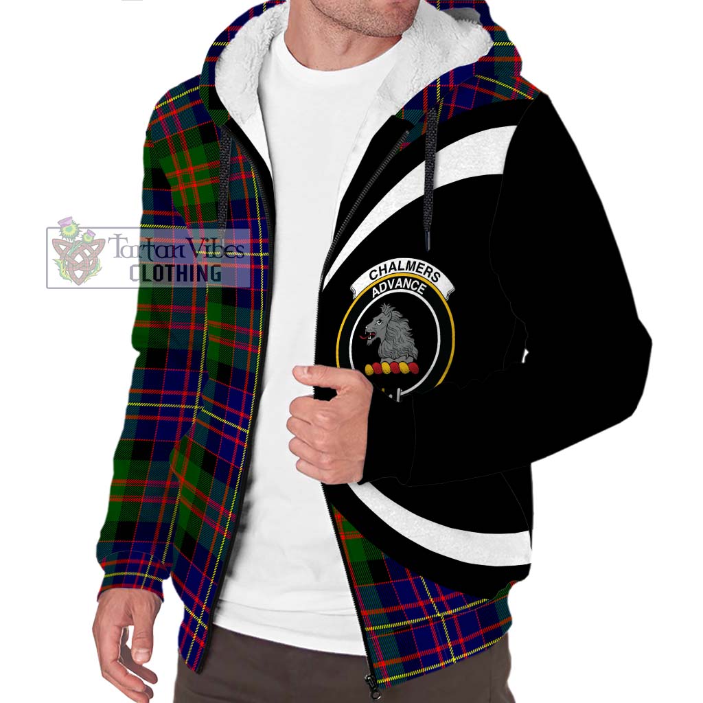 Chalmers Tartan Sherpa Hoodie with Family Crest Circle Style Unisex S - Tartan Vibes Clothing