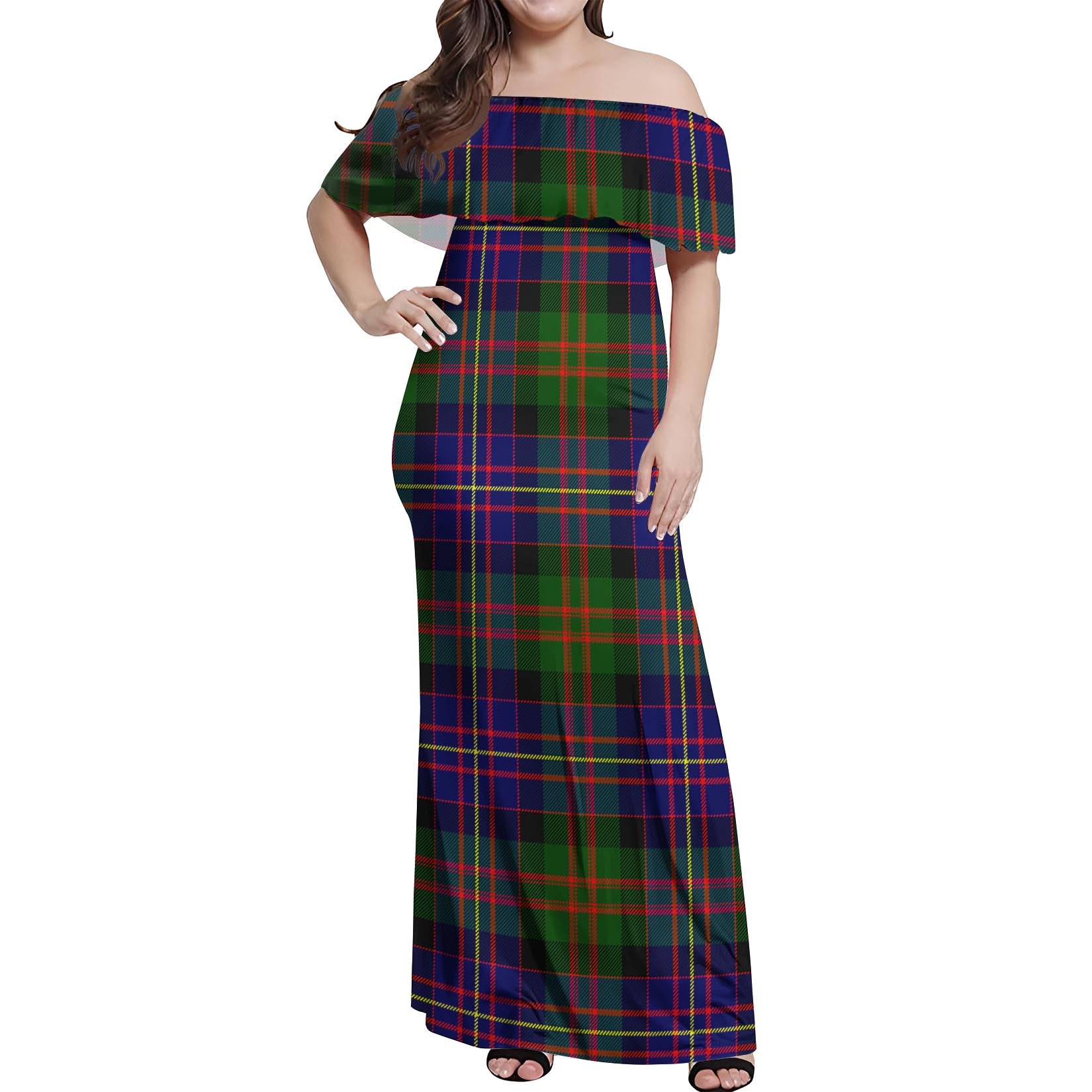 Chalmers Tartan Off Shoulder Long Dress Women's Dress - Tartan Vibes Clothing