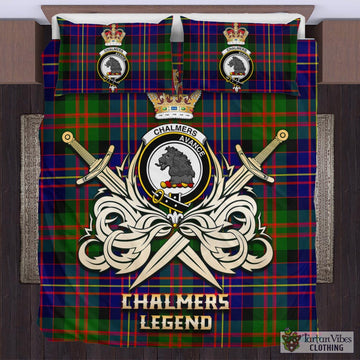 Chalmers Modern Tartan Bedding Set with Clan Crest and the Golden Sword of Courageous Legacy
