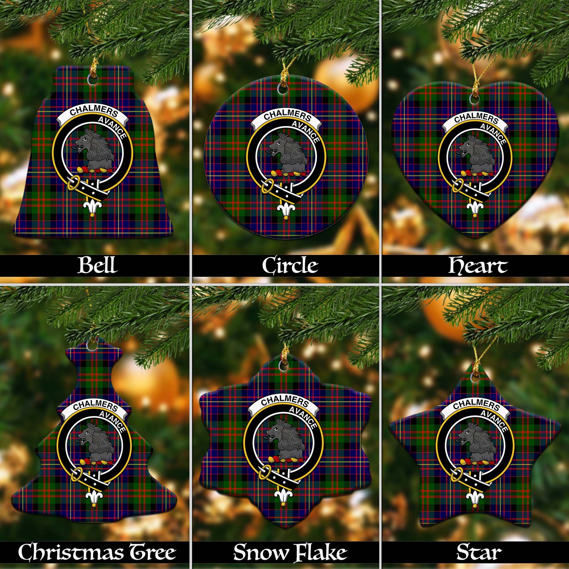 Chalmers Tartan Christmas Ceramic Ornaments with Family Crest Ceramic - Tartan Vibes Clothing