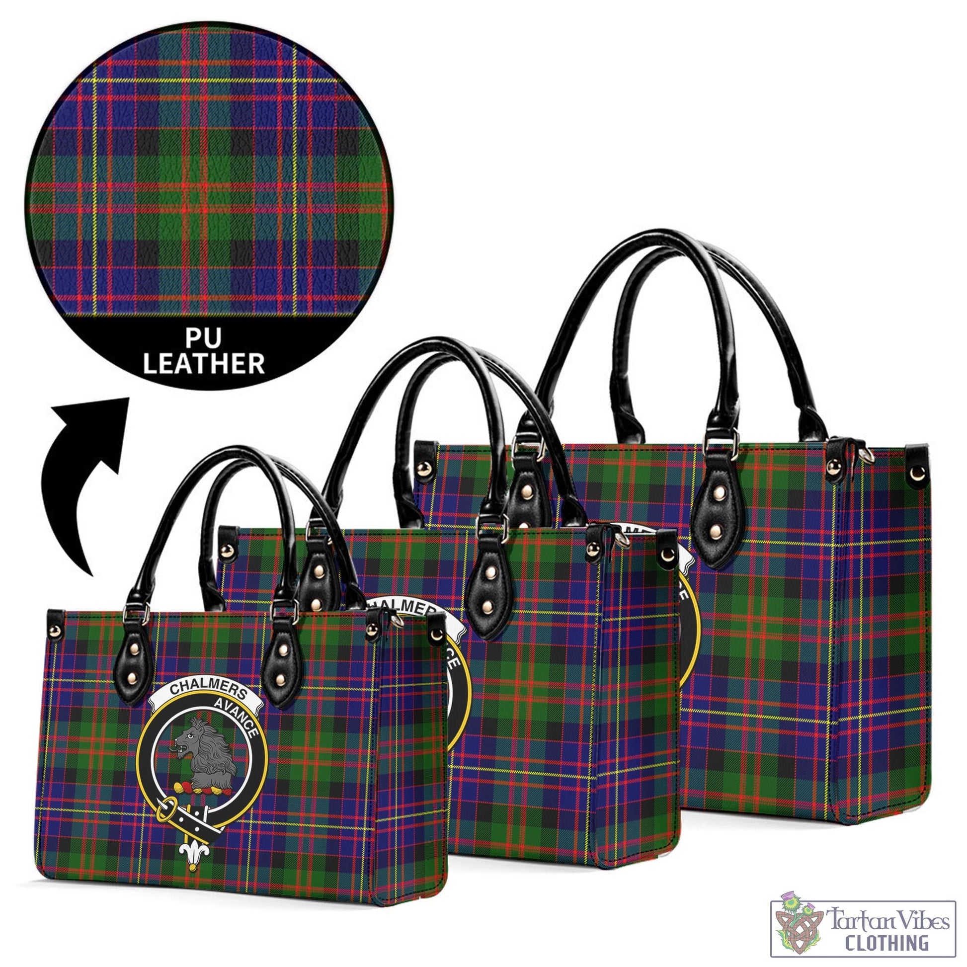 Chalmers Tartan Luxury Leather Handbags with Family Crest L - Tartan Vibes Clothing