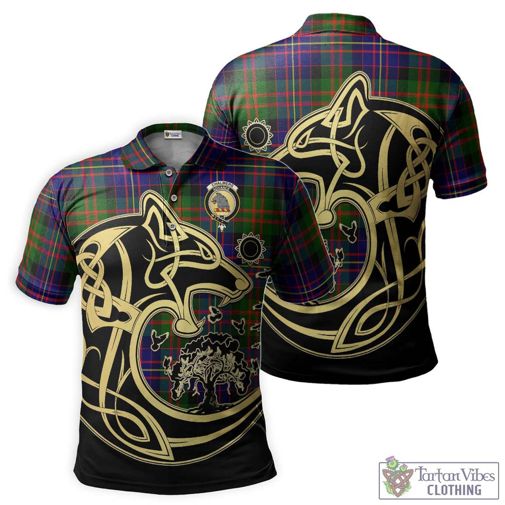Chalmers Tartan Polo Shirt with Family Crest Celtic Wolf Style Kid - Tartan Vibes Clothing