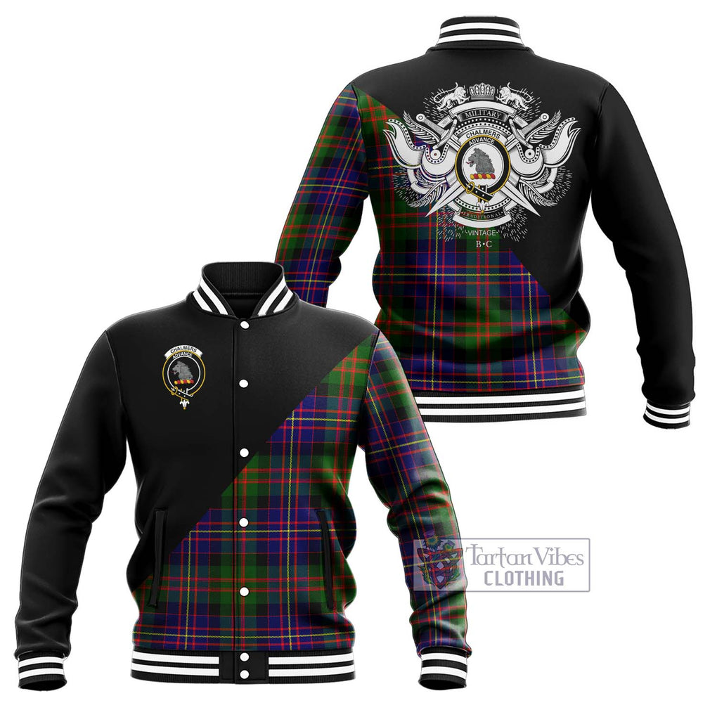 Chalmers Tartan Baseball Jacket with Family Crest and Military Logo Style Unisex - Tartan Vibes Clothing