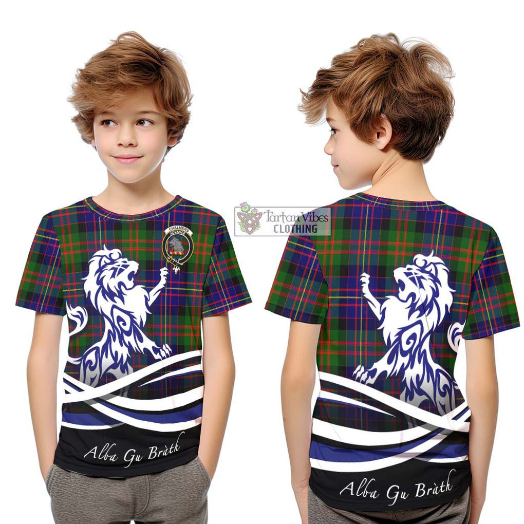 Chalmers Tartan Kid T-Shirt with Alba Gu Brath Regal Lion Emblem Youth XL Size14 - Tartan Vibes Clothing