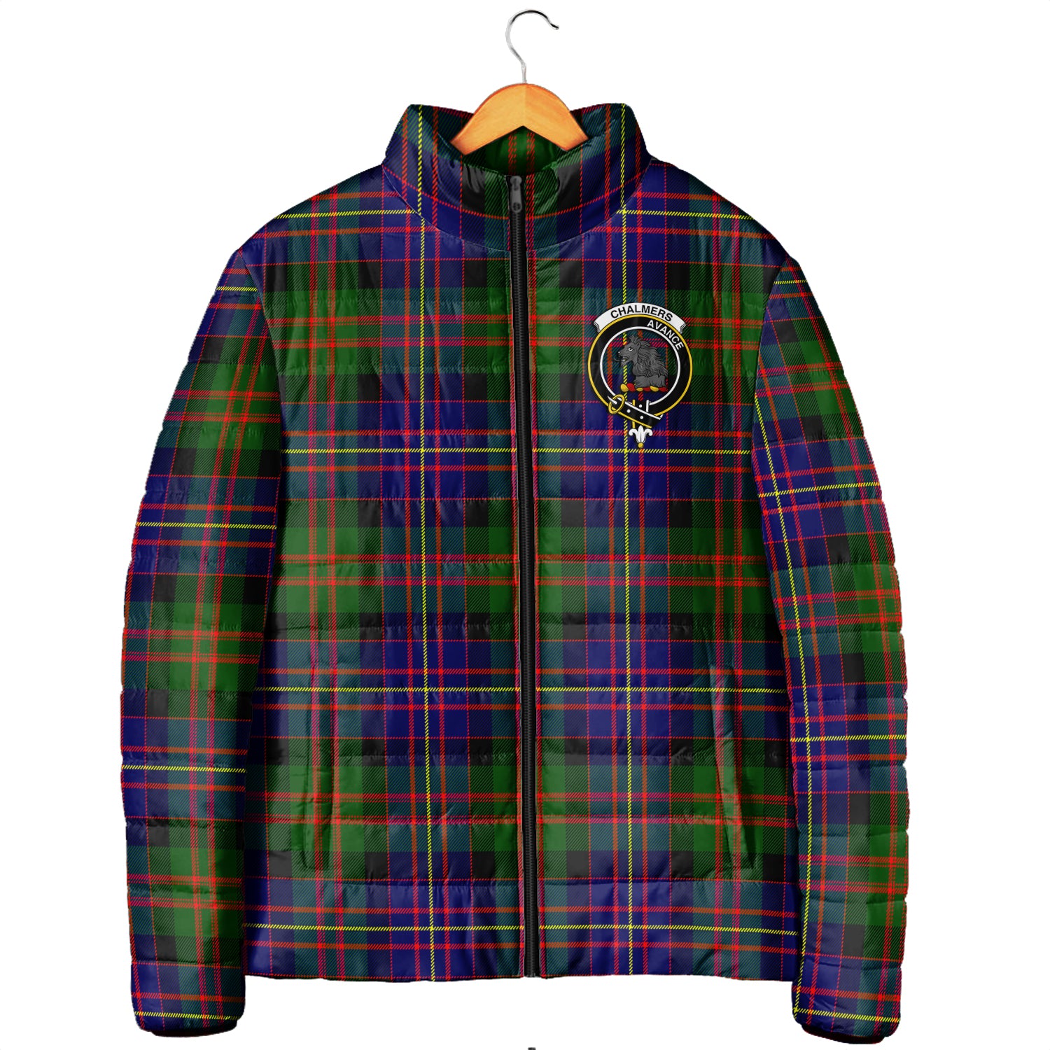 Chalmers Modern Tartan Padded Jacket with Family Crest - Tartanvibesclothing