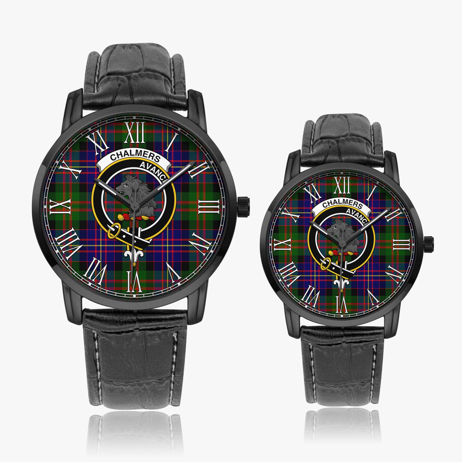 Chalmers Tartan Family Crest Leather Strap Quartz Watch Wide Type - Tartan Vibes Clothing