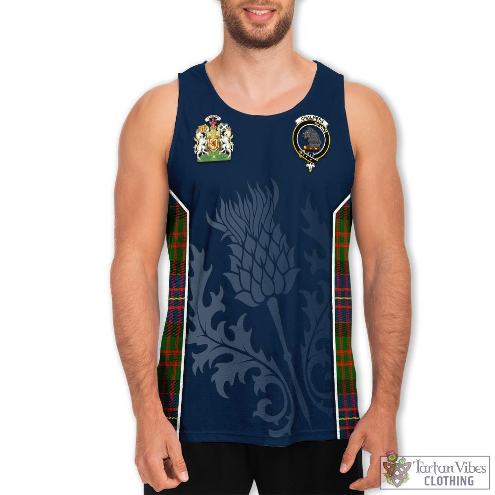 Tartan Vibes Clothing Chalmers Modern Tartan Men's Tanks Top with Family Crest and Scottish Thistle Vibes Sport Style