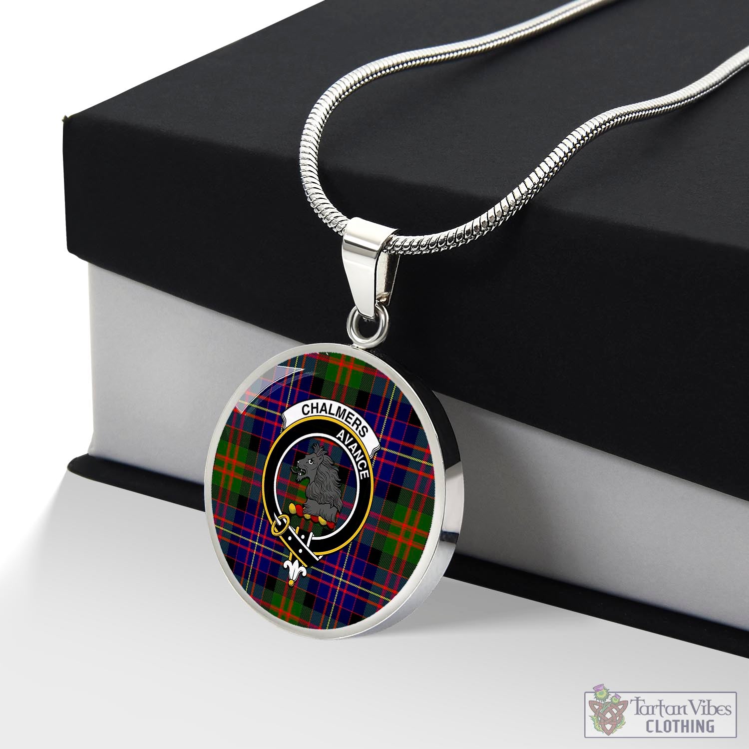 Chalmers Tartan Circle Necklace with Family Crest Luxury Necklace (Silver) No - Tartan Vibes Clothing