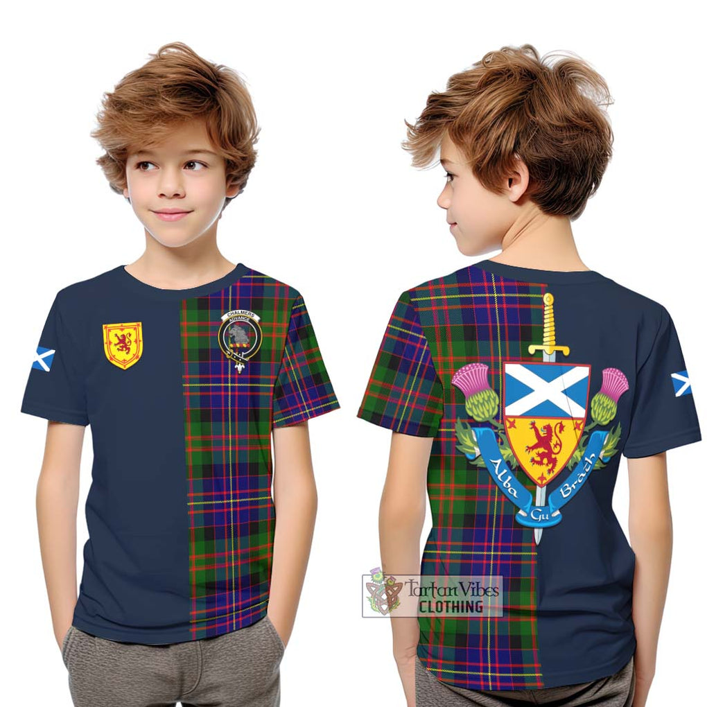 Chalmers Tartan Kid T-Shirt Alba with Scottish Lion Royal Arm Half Style Youth XL Size14 - Tartan Vibes Clothing