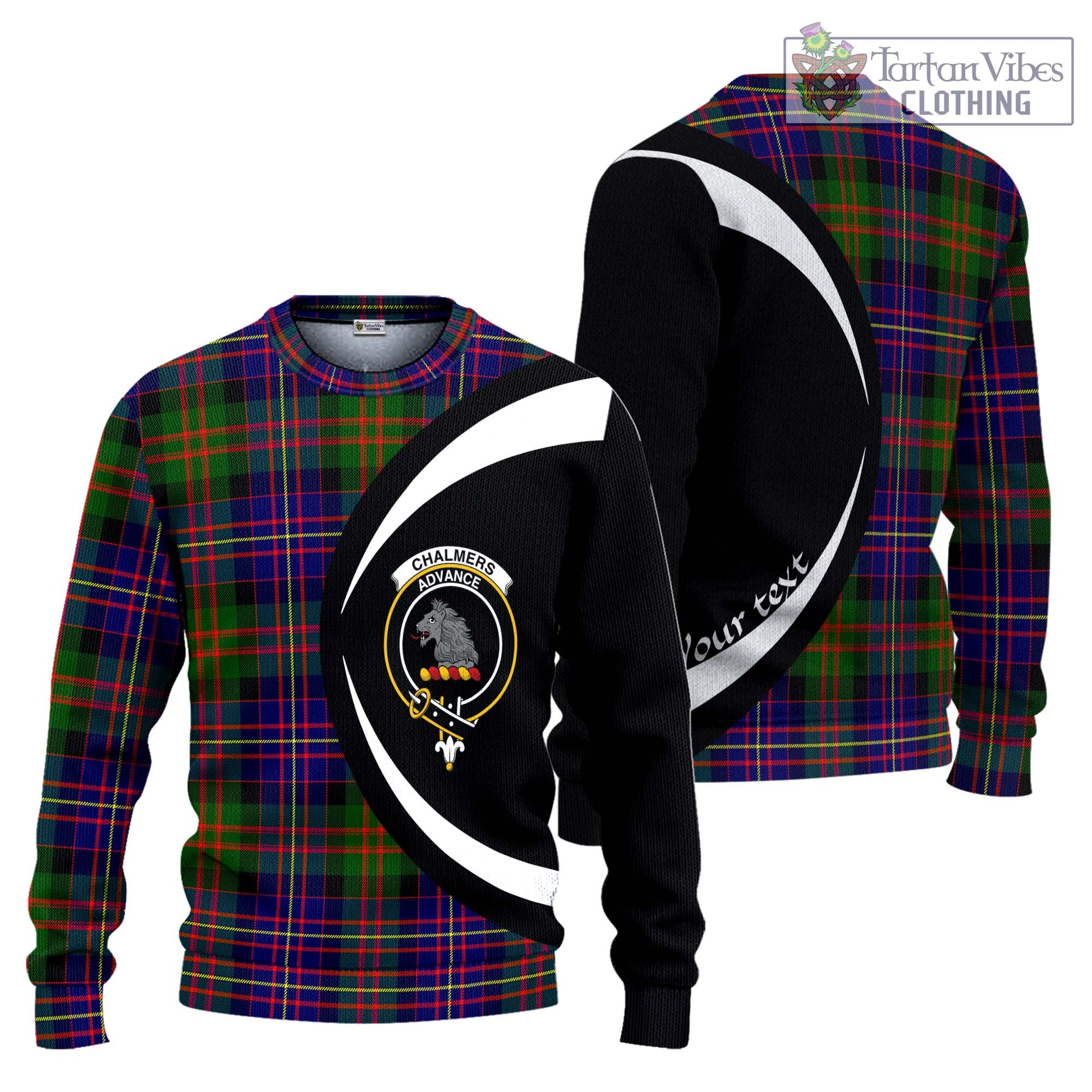Chalmers Tartan Ugly Sweater with Family Crest Circle Style Unisex - Tartan Vibes Clothing