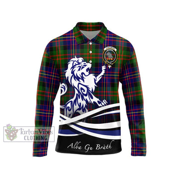 Chalmers Tartan Long Sleeve Polo Shirt with Alba Gu Brath Regal Lion Emblem Unisex - Tartan Vibes Clothing