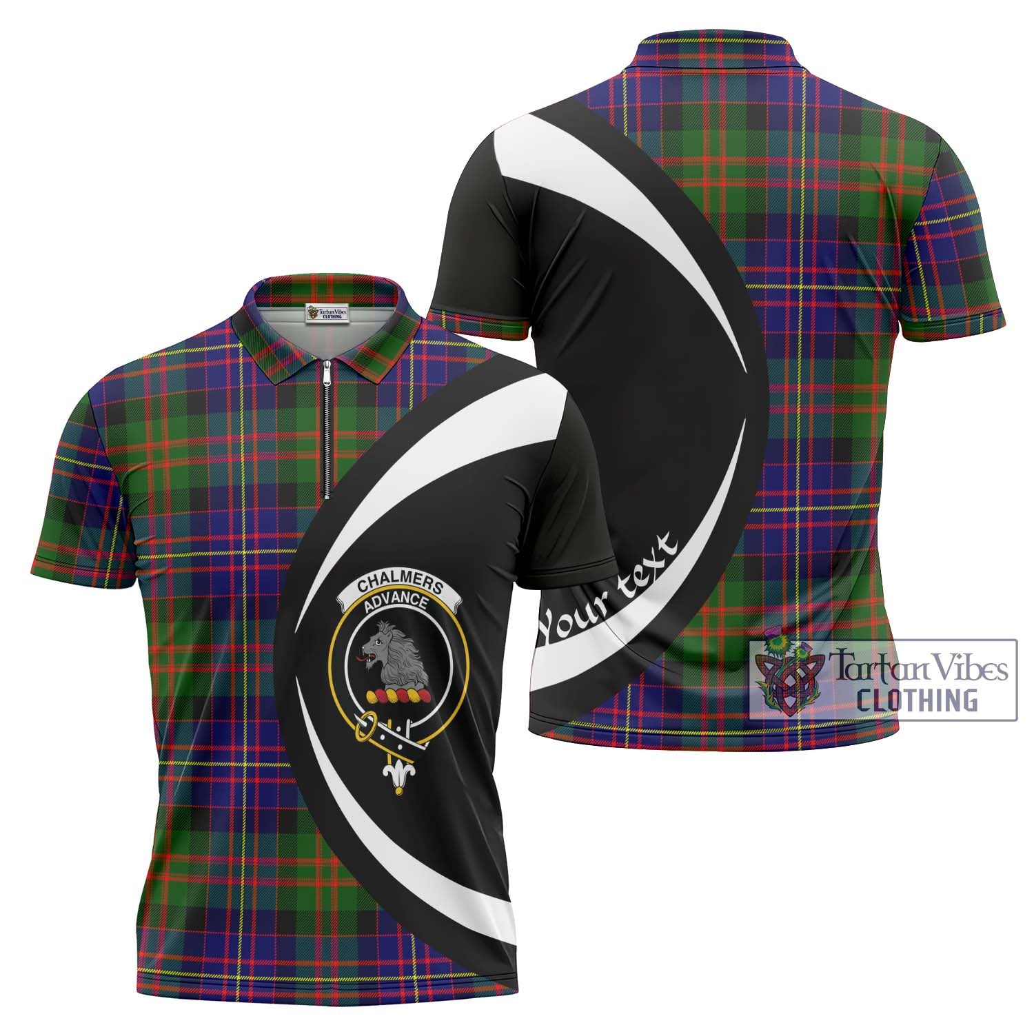 Tartan Vibes Clothing Chalmers Modern Tartan Zipper Polo Shirt with Family Crest Circle Style