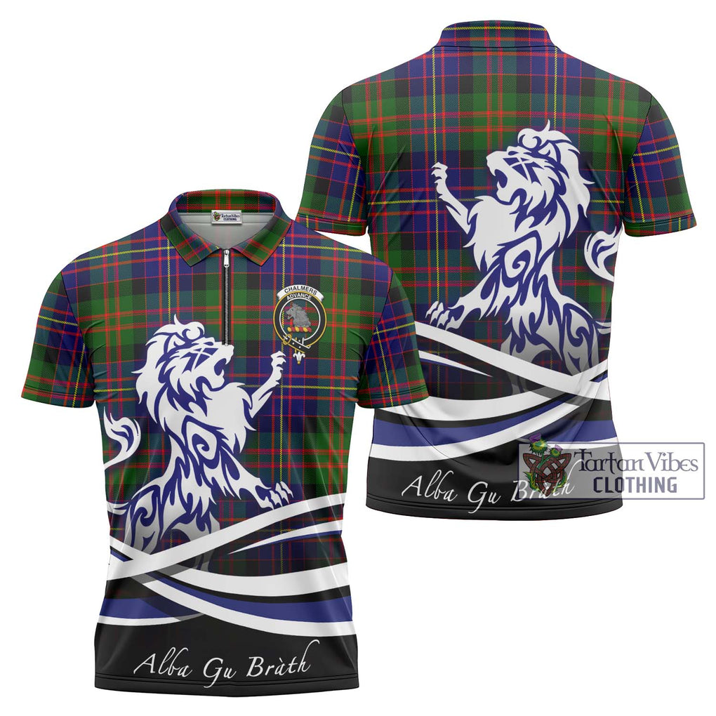 Chalmers Tartan Zipper Polo Shirt with Alba Gu Brath Regal Lion Emblem Unisex - Tartan Vibes Clothing