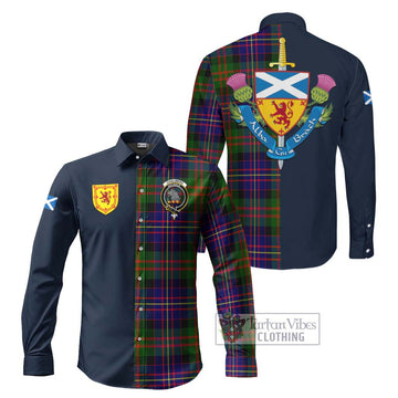 Tartan Vibes Clothing Chalmers Modern Tartan Long Sleeve Button Shirt with Scottish Lion Royal Arm Half Style