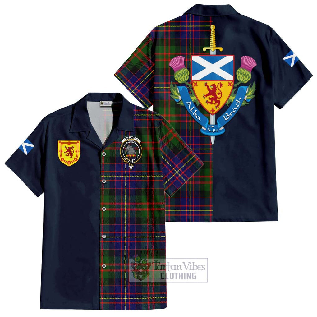 Chalmers Tartan Hawaiian Shirt Alba with Scottish Lion Royal Arm Half Style Kid - Tartan Vibes Clothing