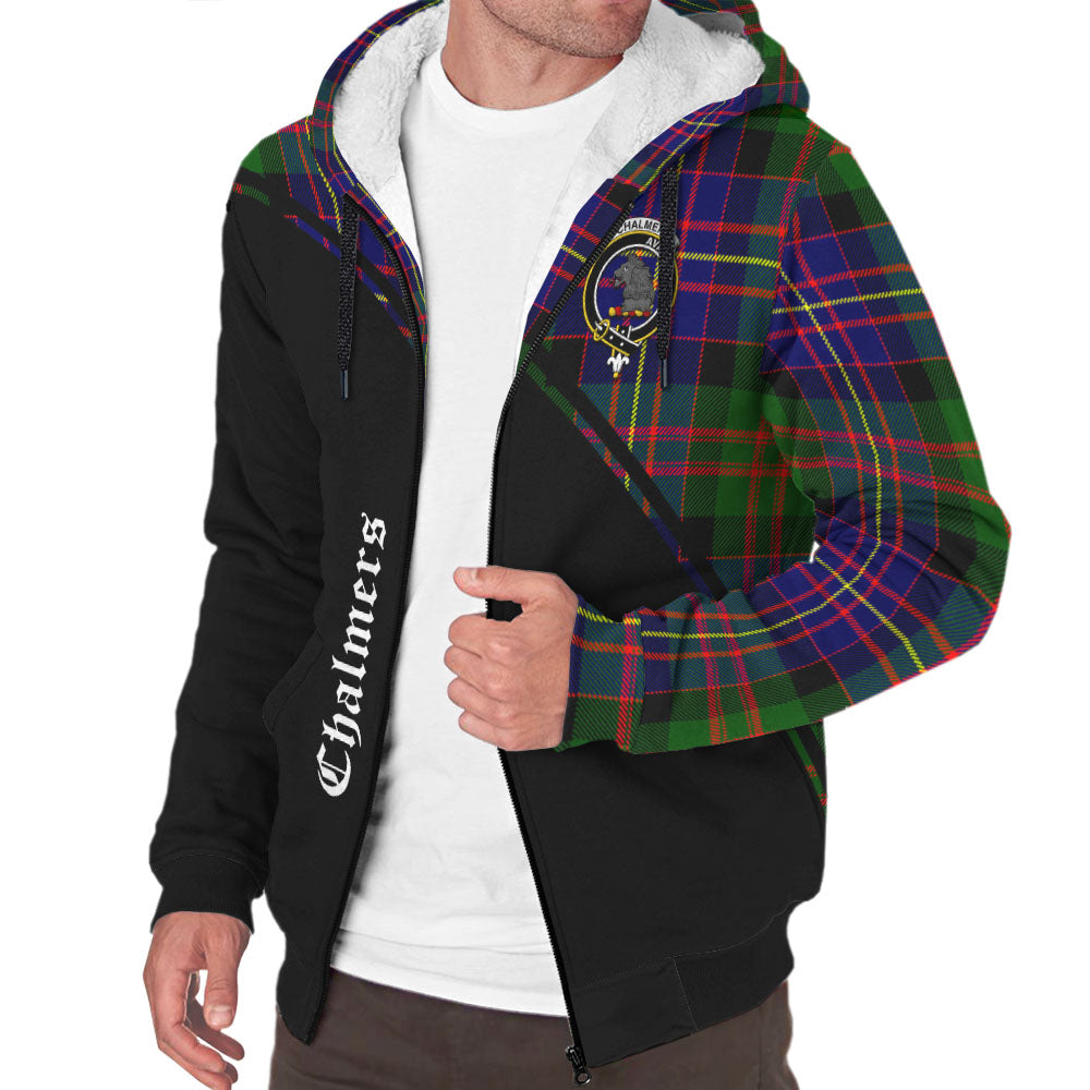 Chalmers Tartan Sherpa Hoodie with Family Crest Curve Style Unisex - Tartan Vibes Clothing