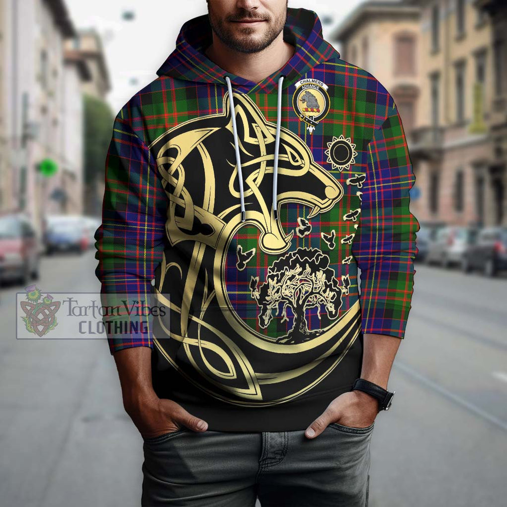 Chalmers Tartan Hoodie with Family Crest Celtic Wolf Style Zip Hoodie - Tartan Vibes Clothing