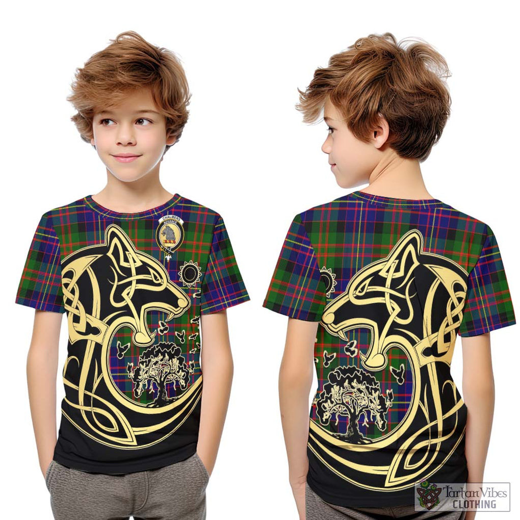 Chalmers Tartan Kid T-Shirt with Family Crest Celtic Wolf Style Youth XL Size14 - Tartan Vibes Clothing