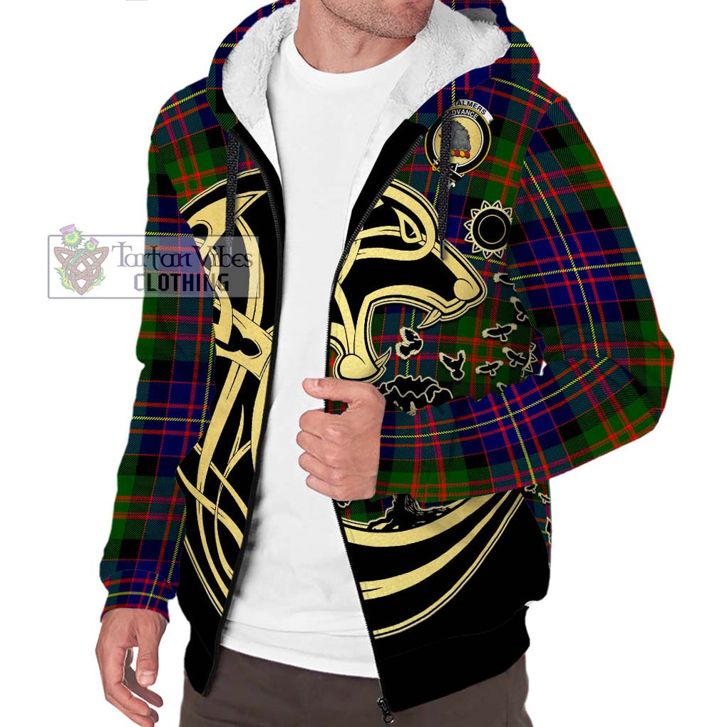 Chalmers Tartan Sherpa Hoodie with Family Crest Celtic Wolf Style Unisex S - Tartan Vibes Clothing