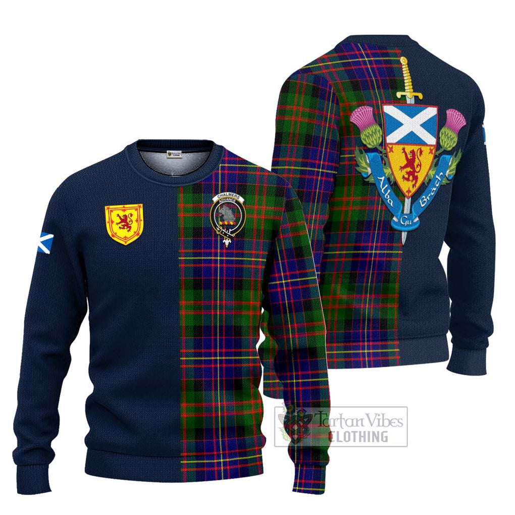 Chalmers Tartan Ugly Sweater Alba with Scottish Lion Royal Arm Half Style Unisex - Tartan Vibes Clothing