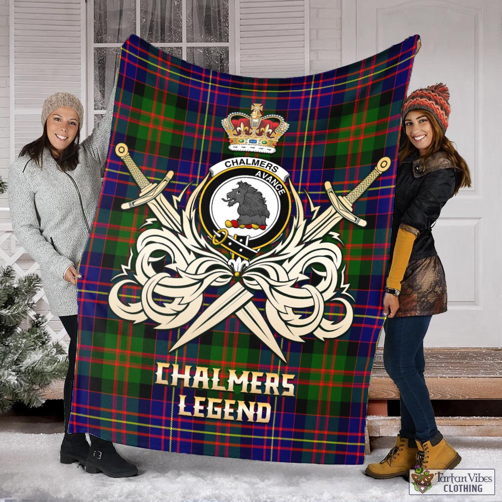 Tartan Vibes Clothing Chalmers Modern Tartan Blanket with Clan Crest and the Golden Sword of Courageous Legacy