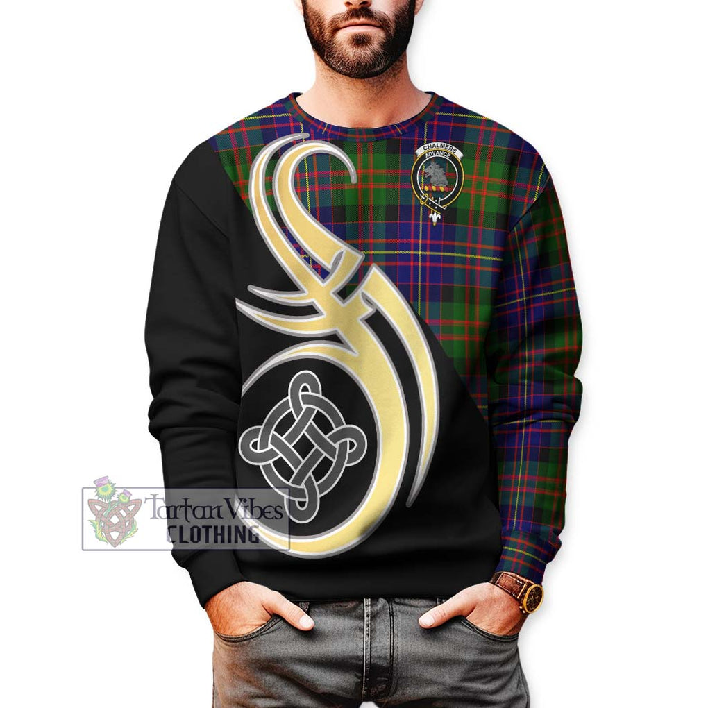 Chalmers Tartan Sweatshirt with Family Crest and Celtic Symbol Style Unisex - Tartan Vibes Clothing