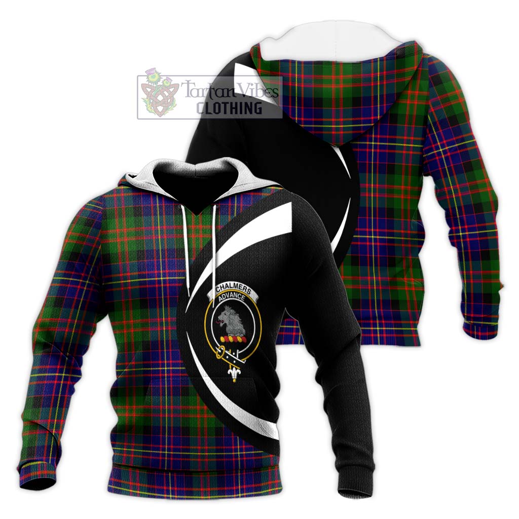 Chalmers Tartan Knitted Hoodie with Family Crest Circle Style Unisex Knitted Pullover Hoodie - Tartan Vibes Clothing