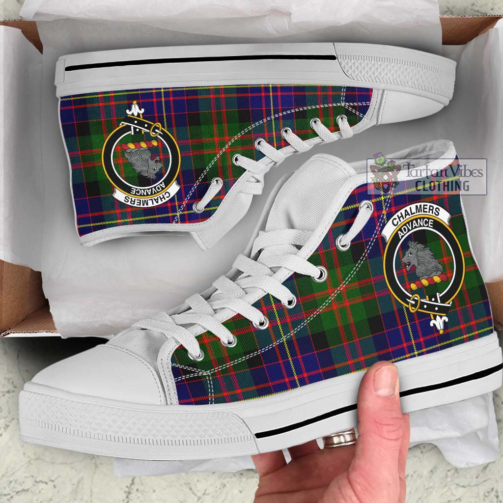 Chalmers Tartan High Top Shoes with Family Crest Kid High Top - White Sole - Tartan Vibes Clothing