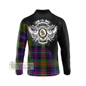 Chalmers Tartan Long Sleeve Polo Shirt with Family Crest and Military Logo Style - Tartan Vibes Clothing