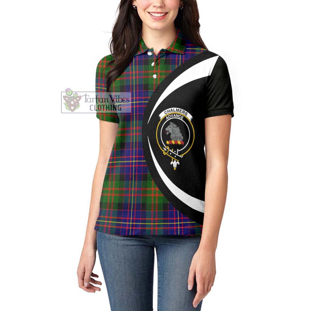 Chalmers Tartan Women's Polo Shirt with Family Crest Circle Style - Tartan Vibes Clothing