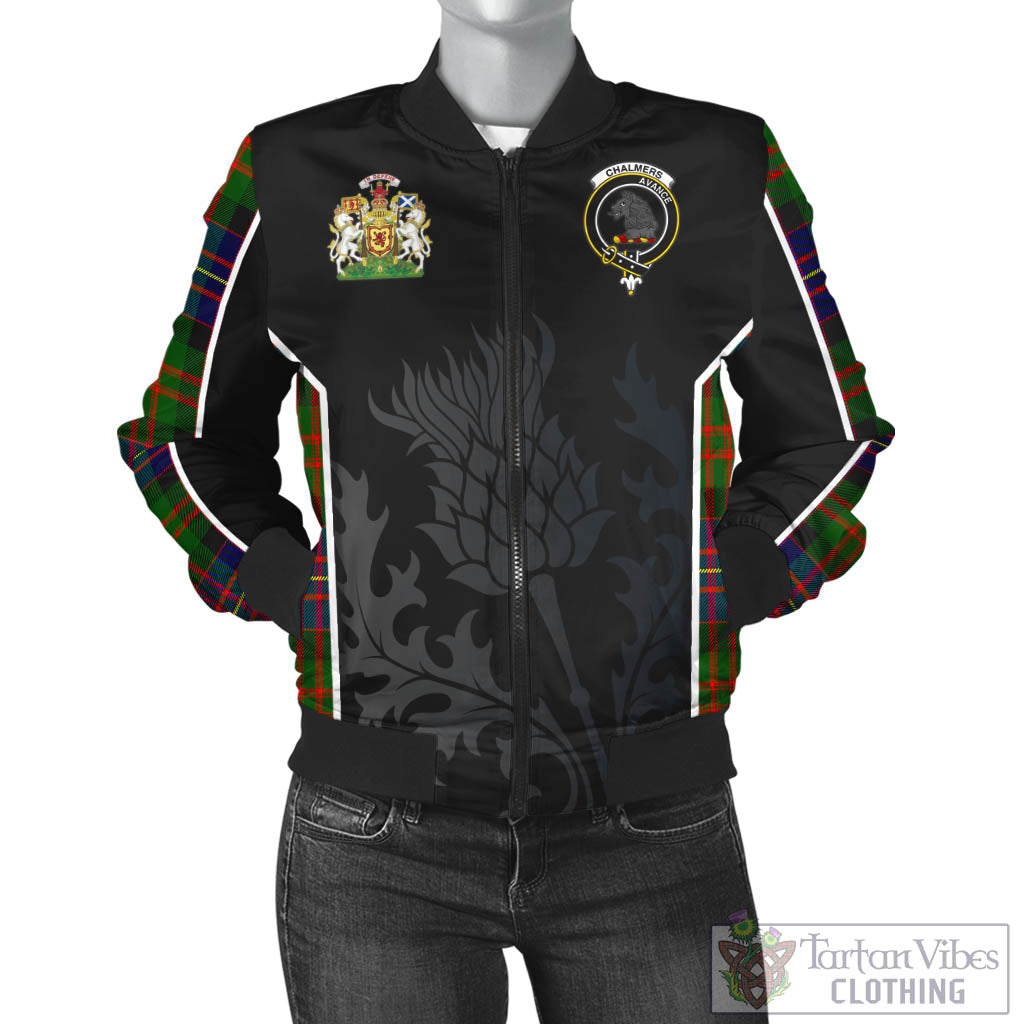 Chalmers Tartan Bomber Jacket with Family Crest and Scottish Thistle Vibes Sport Style - Tartan Vibes Clothing