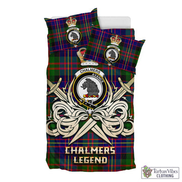 Chalmers Modern Tartan Bedding Set with Clan Crest and the Golden Sword of Courageous Legacy