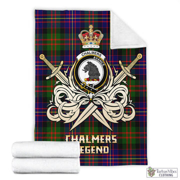 Chalmers Modern Tartan Blanket with Clan Crest and the Golden Sword of Courageous Legacy