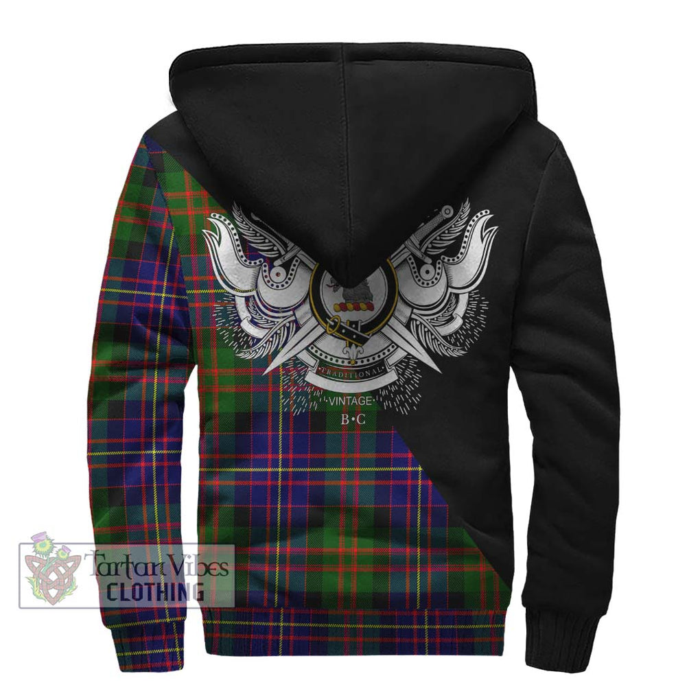 Chalmers Tartan Sherpa Hoodie with Family Crest and Military Logo Style - Tartanvibesclothing Shop
