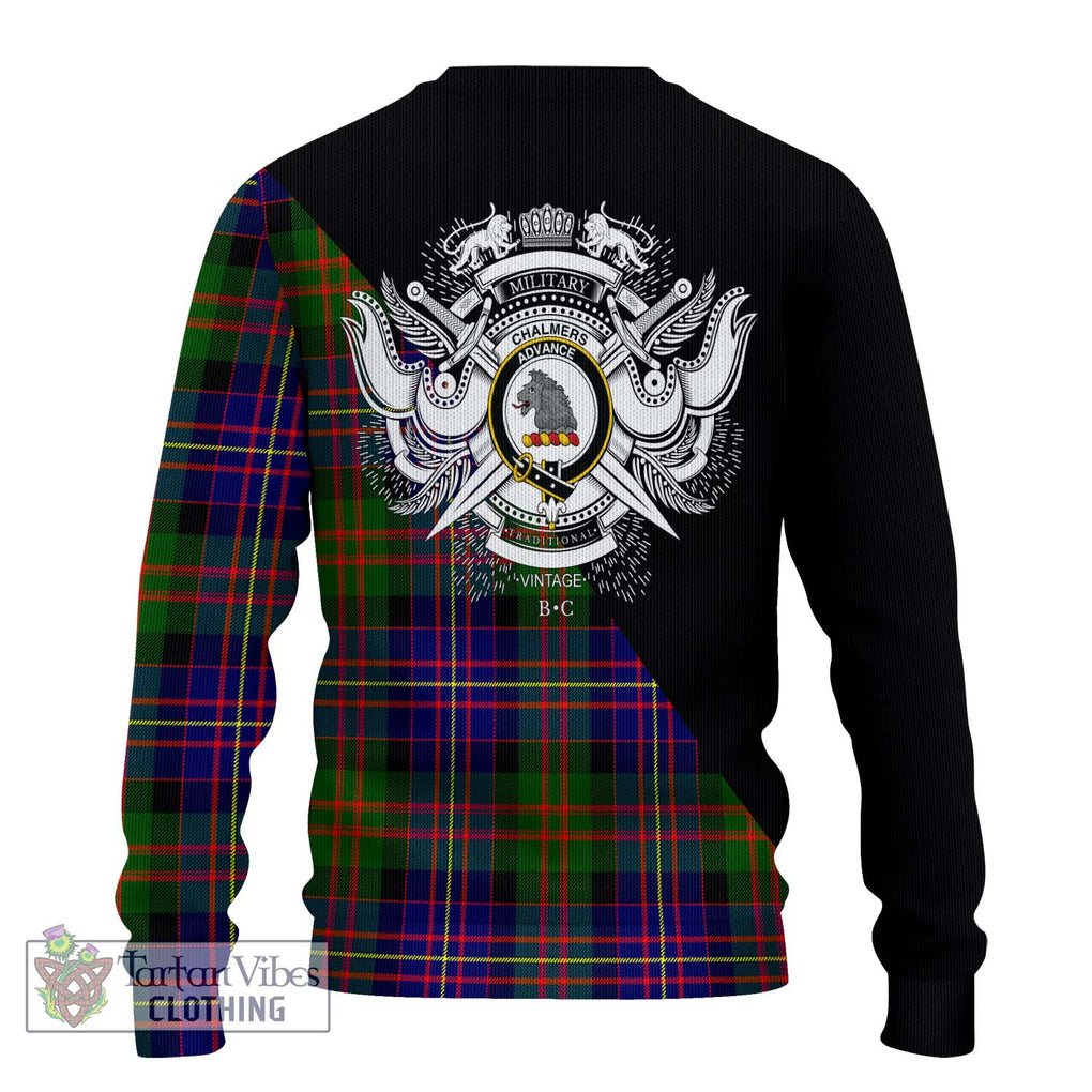 Chalmers Tartan Ugly Sweater with Family Crest and Military Logo Style - Tartan Vibes Clothing