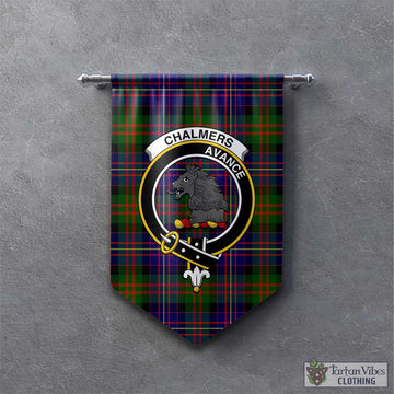 Chalmers Tartan Gonfalon, Tartan Banner with Family Crest - Tartan Vibes Clothing