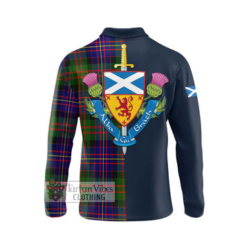 Chalmers Tartan Long Sleeve Polo Shirt Alba with Scottish Lion Royal Arm Half Style - Tartan Vibes Clothing