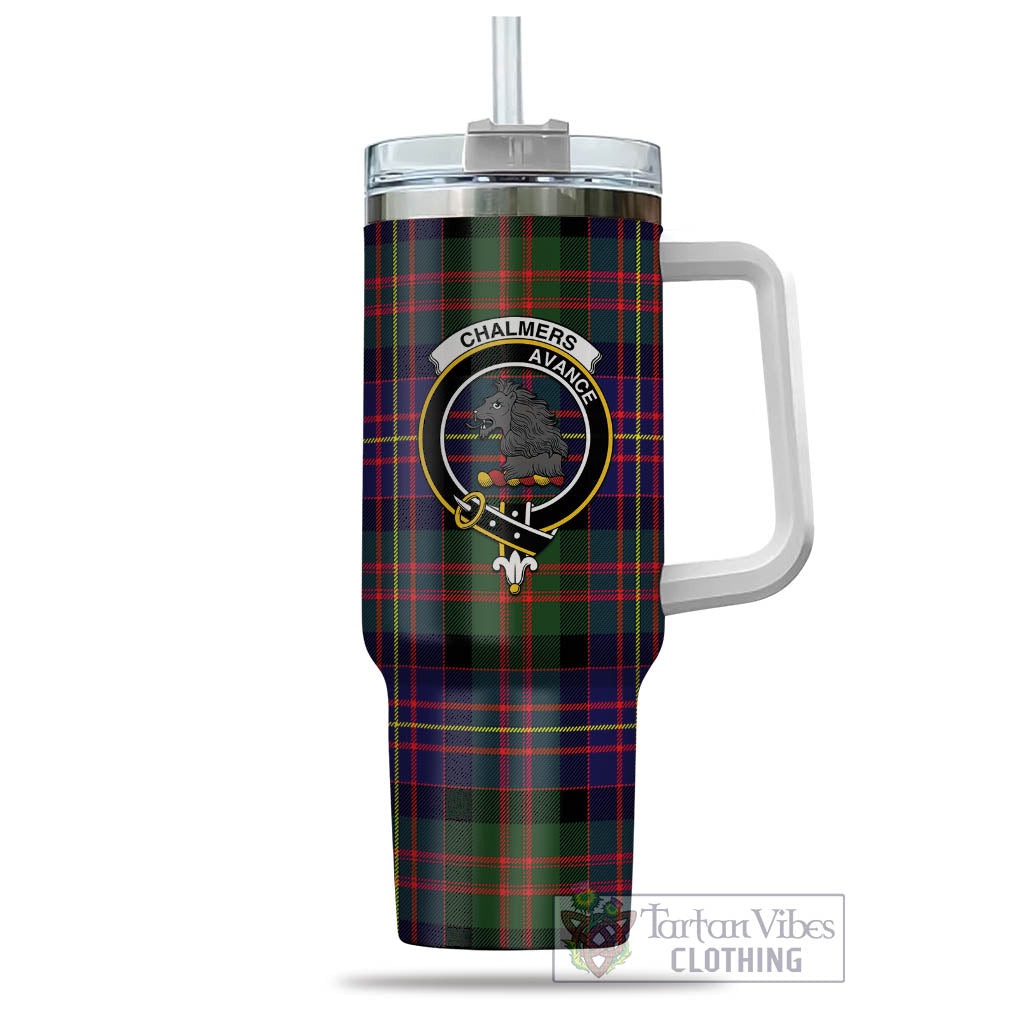 Chalmers Tartan Tumbler with Handle with Family Crest - Tartan Vibes Clothing