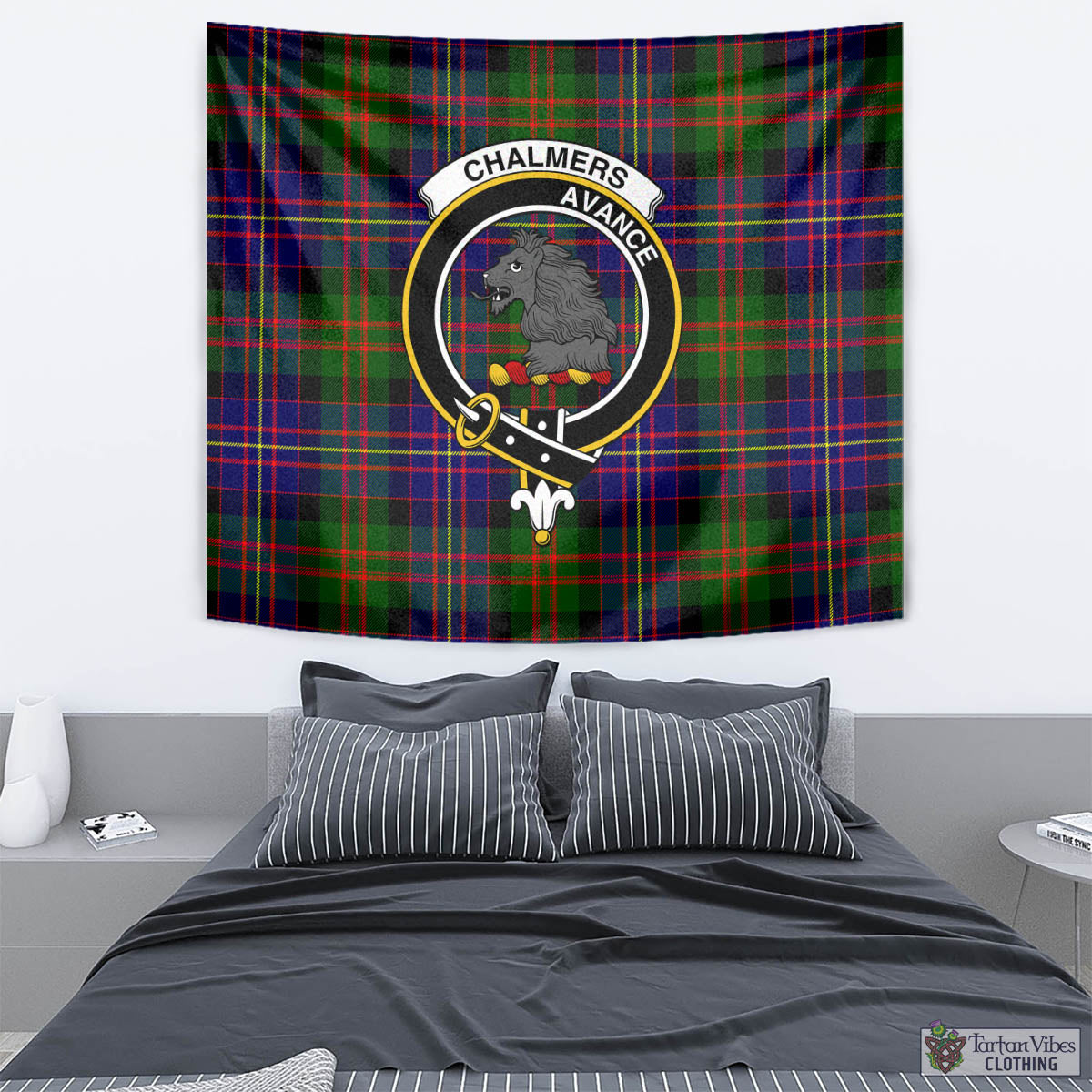 Chalmers Tartan Tapestry Wall Hanging and Home Decor for Room with Family Crest - Tartan Vibes Clothing